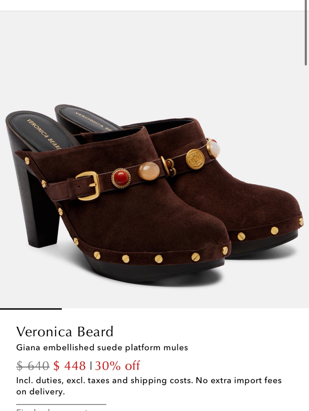 Nordstrom Veronica Beard Brown Suede Embellished Platform Mules